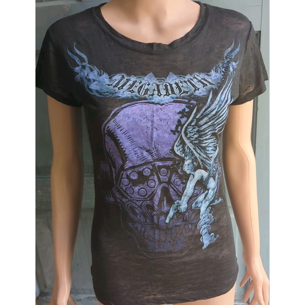 Women's‎ Small Megadeth Burnout Concert Angel Gun T-Shirt Paper Thin